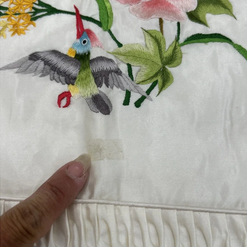 Vintage Chinese Silk Embroidered Needlework Bird & Floral Square Pillow Case 19
